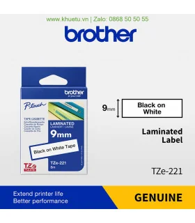 Brother TZe-221, khổ 9mm, dài 8m, Black on White, chống thấm nước | ⓿❽❻❽❺⓿❺⓿❺❺ | Nhãn in, tem in, giấy in, băng nhãn, tape in...