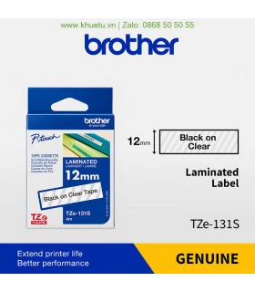 Brother TZe-131, khổ 12mm, dài 8m, Black on Clear, chống thấm nước | ⓿❽❻❽❺⓿❺⓿❺❺ | Nhãn in, tem in, giấy in, băng nhãn, tape i...