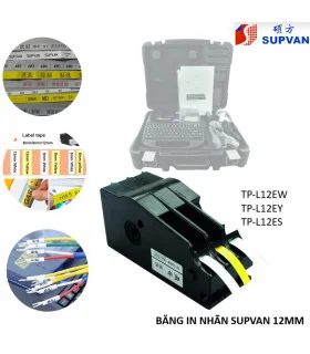 Nhãn in Supvan TP-L12EY, vàng, 12mm x 16M, cho máy TP70E/TP76E/TP80E/TP86E