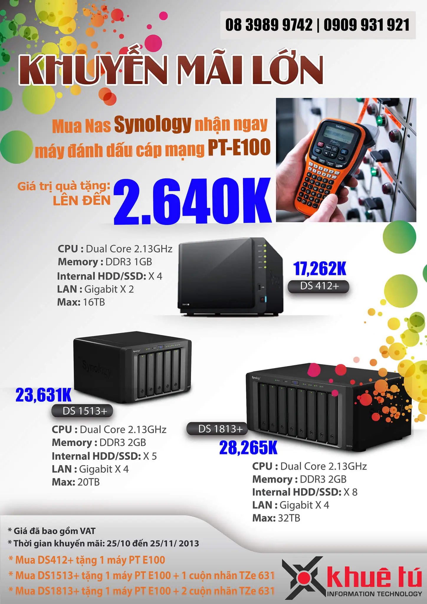 Khuyến Mãi: Mua NAS Synology tặng Máy đánh dấu cáp mạng Brother PT-E100