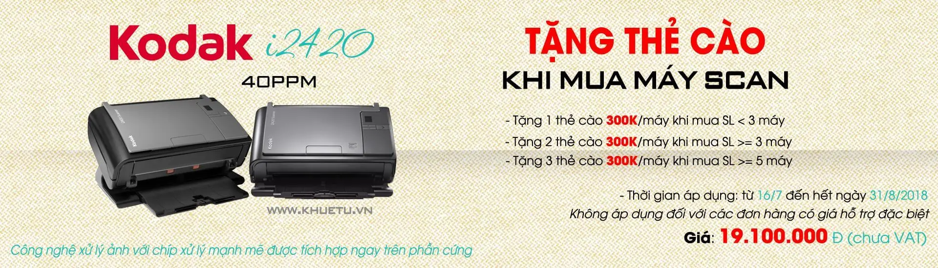 Kodak - Khuyến mãi tặng thẻ cào 300K khi mua máy scan Kodak i2420 tại Khuê Tú