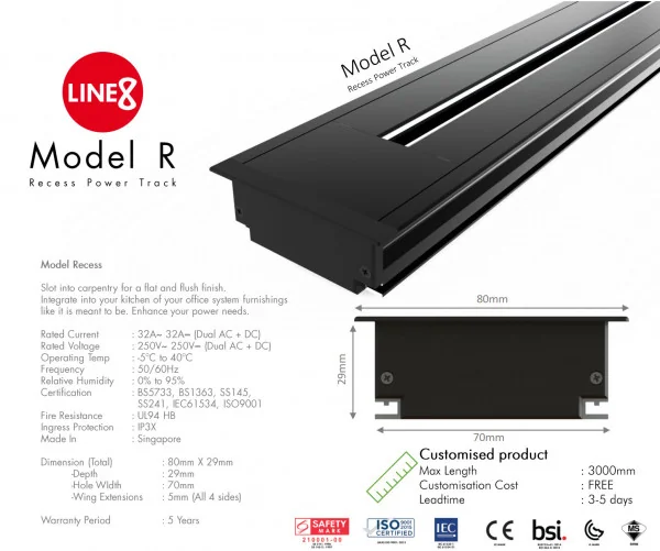 Thông số kỹ thuật thanh ray Line8 âm (model R)