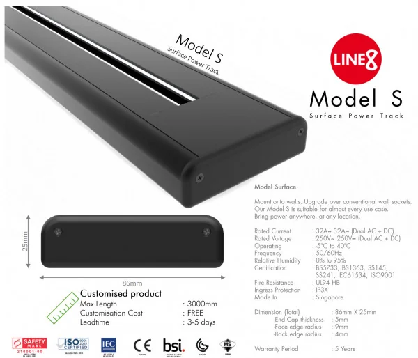 Thông số kỹ thuật thanh ray Line8 nổi (model S)